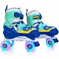 Patins Dinossauro Quad 4 Rodas Infantil Tamanha Regulável Com Rodinhas de LED + Bolsa