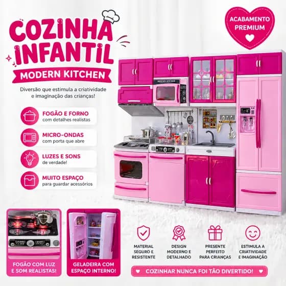 Cozinha de Brinquedo Infantil Completa Kit Luxo com Acessórios e Utensílios