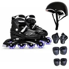 Patins Roller Inline New Semi Pró Ajustavel Regulavel Rodinhas de LED + KIT PROTEÇÃO
