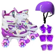 Patins Quad Arco Iris Rainbowstars com LED em todas as rodinhas + KIT PROTEÇAO + BOLSA