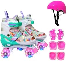 Patins Quad Arco Iris Rainbowstars com LED em todas as rodinhas + KIT PROTEÇAO + BOLSA TOP!