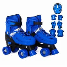 Patins Sem Led 4 Rodas Infantil Quad Rosa, Azul e Preto Tamanho Ajustável + KIT PROTEÇÃO + BOLSA