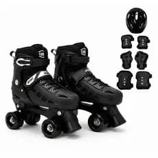 Patins 4 Rodas Sem Led Infantil Quad Rosa, Azul e Preto Tamanho Ajustável + KIT PROTEÇÃO + BOLSA!