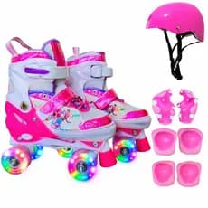 Patins Quad Infantil Stitch Tamanho Ajustável Regulavel Rodinhas Com LED + BOLSA + KIT PROTEÇÃO