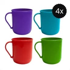 Kit 4 Canecas Plásticas Premium 400ML Escolar Para Merenda Cantina Creche Festas e Eventos