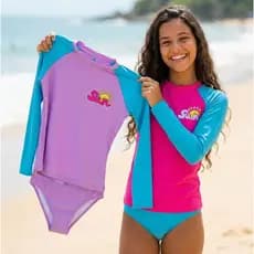 Biquini Infantil Juvenil Menina Short + Camiseta Proteção Uv 50 Kit 2 Peças Moda Praia Piscina