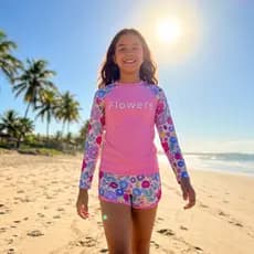 Kit Praia Feminino Biquini Infantil Juvenil Blusa Manga Longa Proteção UV+ e Short/Saia Moda Praia