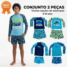 Conjunto Sunga Box Infantil Camiseta Proteção Uv 50+ Menino