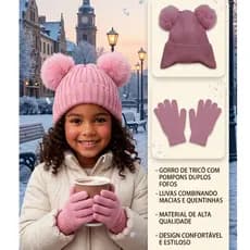 Kit Touca e Luvas Infantil 4 a 8 anos Inverno Frio Criança Escola Viagem Férias Quentinho