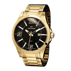 Relógio Technos Masculino Analógico Dourado com Fundo Preto e Calendário 2115MWPS/1P
