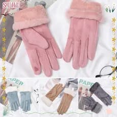 Luvas Femininas Suhu Estilo Outono e Inverno Toque de Tecido Pelúcia Quente