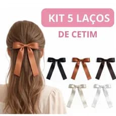 Kit 5 Laços de Cabelo Fita de Cetim | Casual e Festa | Elegante Estilo Dorama