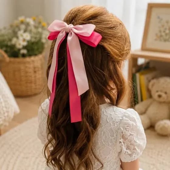 Laço de Cabelo de Cabelo Duplo Fita de Cetim Casual e Festa Adulto e Infantil