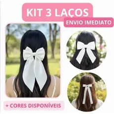 Kit 3 Laços de Cabelo com Presilha | Linho e Cetim | Infantil e Adulto | Premium