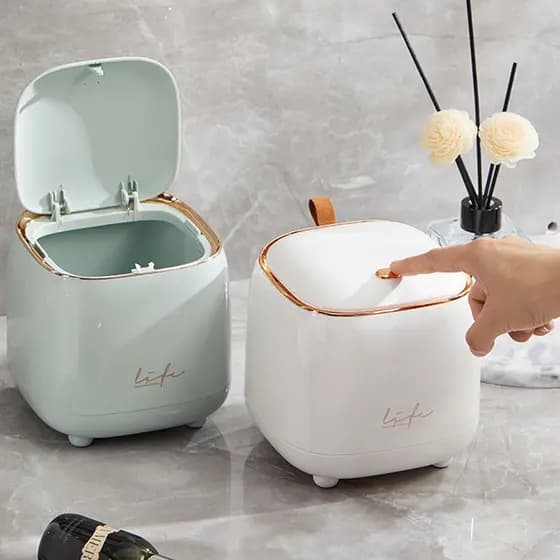 Mini Lixeira para Mesa Luxuosa com Tampa de Mesa de Café de Dupla Camada Bomba de Pressão IREV 7NDG
