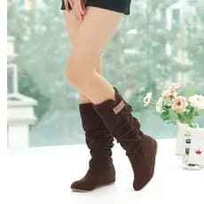 Botas de camurça de tamanho grande com bico redondo e ponta média arredondada, moda europeia e americana VFGO