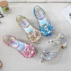 Sandálias de Verão para Crianças, Salto Alto, Fantasia de Elsa, Cristal, Sapatos de Princesa para Meninas, Frozen CUFP H