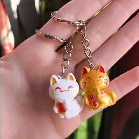 Chaveiros Gato da Sorte Gatinhos Japonês Dourado Branco Pingente Gato Cat Fofo Kawaii Aesthetic Vintage Y2k