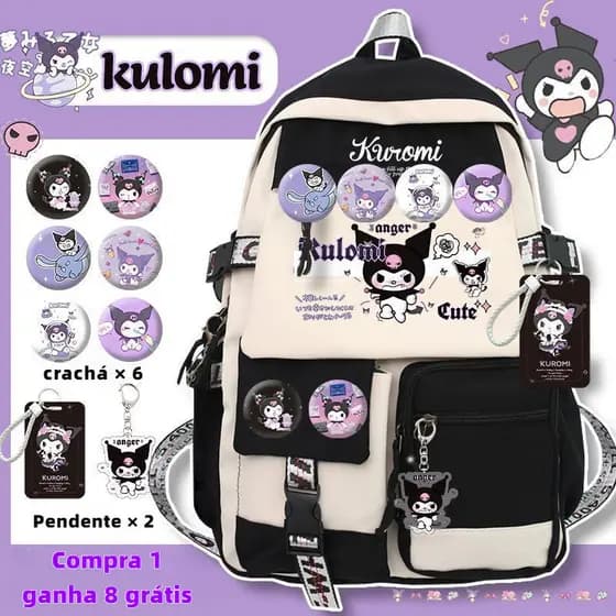 Bolsa escolar Kuromi menina desenho animado mochila fofa Sanrio de marca conjunta