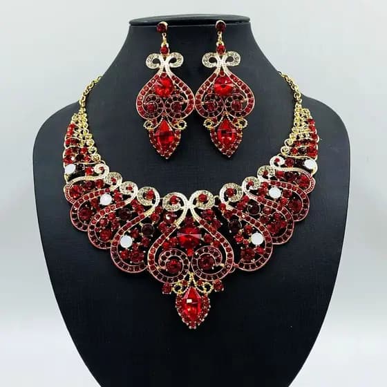 Conjunto de joias de diamante de luxo retrô colar brincos vários estilos cores