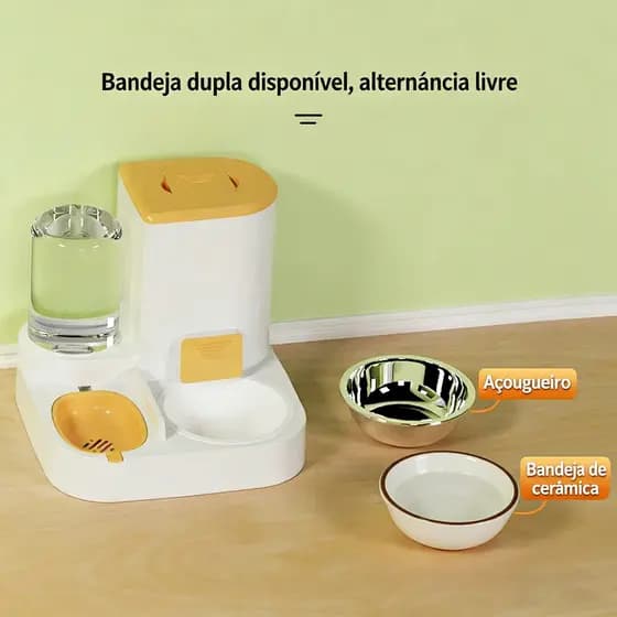 Comedouro e Bebedouro Pet Automático Premium Para Cães e Gatos Com Pá Porta Petiscos