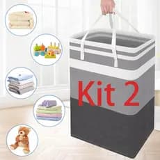 Kit com 2 unidades Cesta de Roupas Sujas Dobrável 75L: Caixa Organizadora de Roupas.AlcasReforcadas, Tecido Algodao Linh