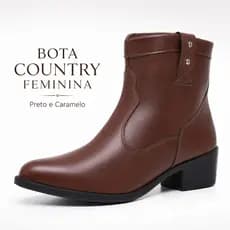 Bota Feminina Country Texana Cano Curto Botina Casual Salto Baixo Confortável Inverno