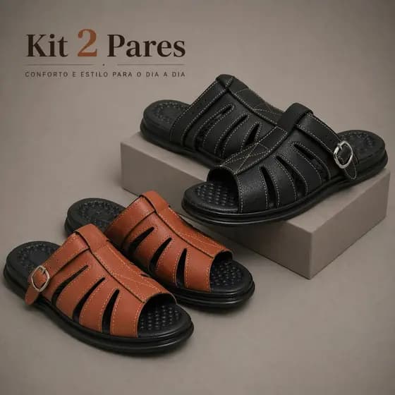 Kit 2 Pares Sandália Masculina Conforto Franciscana Ortopédica Leve Antiderrapante Ajustável