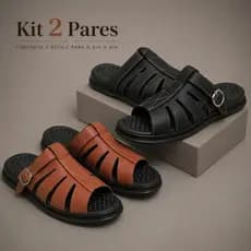 Kit 2 Pares Sandália Masculina Conforto Franciscana Ortopédica Leve Antiderrapante Ajustável