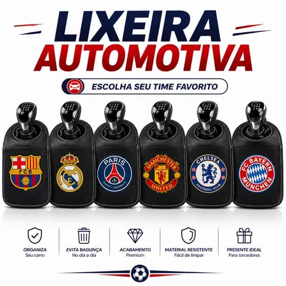 Lixeira Automotiva Para Câmbio Carro Time Barcelona Real Madrid PSG Manchester Chelsea Bayern