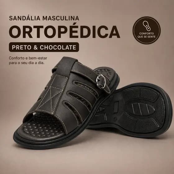 Sandália Masculina Ortopédica Anatômica Franciscana Confortável Ajustável Antiderrapante Dia a Dia