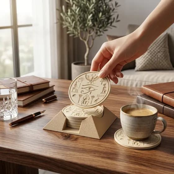 Porta Copos Egípcio Decorativo com Suporte Premium | Kit Porta Copo Egito Antigo Temático para Mesa