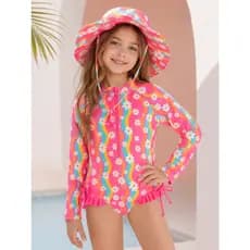 Maiô Infantil Menina Manga Longa Infantil Bebe Biquini Proteção Uv 50 Moda Praia Piscina