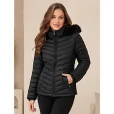 Jaqueta Feminina Peluciada Capuz Luxo Frio C Elastico Lateral Puffer Quente