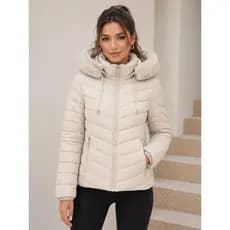 Jaqueta Feminina Inverno Puffer Peluciada Casaco Quente Com Capuz Forrado