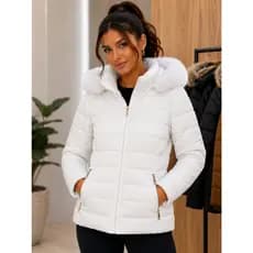 Jaqueta Puffer Feminina Forrada Peluciada Capuz Removível Corta Vento Inverno Impermeável