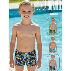 Sunga Boxer Menino Dinossauro UV 50+ Forrada Secagem Rápida Ideal Praia Piscina e Natação