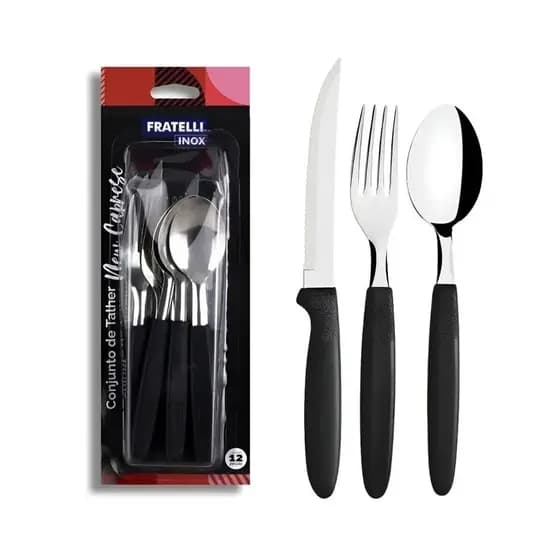 Conjunto talheres 12 peças de inox /Preta, pratico e fácil de lavar