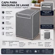 Capa Para Maquina de Lavar Abertura Frontal Lavanderia com Zíper P - Cinza