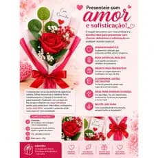 Buquê Decorativo Com Rosa Artificial 24cm - Vermelha escolha ideal para presentear com charme