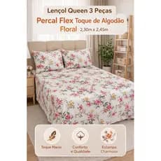 Kit Lençol 3 peças Tamanho Queen 600 FIOS Percal flex toque de algodão
