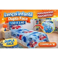 Kit Cobre Leito Infantil de Personagens Dupla Face 2 Peças