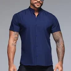Camisa Social Slim Gola Padre Linho Masculina Casual Verao