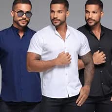 Kit 3 Camisas de Botão Gola Padre Slim Fit Casual Camiseta Gola Padre Tamanho P ao G1