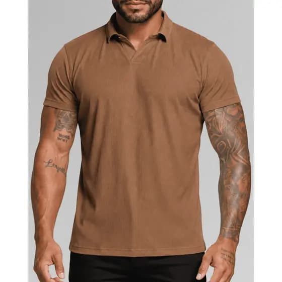 Camiseta Polo Italiana Texturizada Canelada Masculina Moda Casual Camisa Elegante