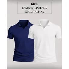 Kit 2 Camisa Polo Italiana Gola Decote em V Malha Canelada Camiseta Texturizada