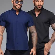 Kit 2 Camisas Manga Curta Casual Gola Padre Slim Fit Sofisticada
