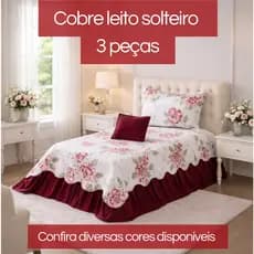 Colcha Cobre Leito Solteiro Belize Estampado Jogo 3 Peças Floral Premium