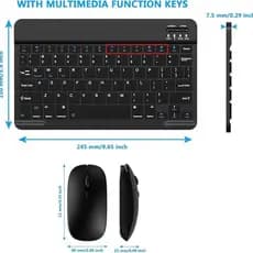 Kit Teclado e Mouse Bluetooth para Tablet iPad Celular Preto