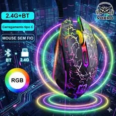 Bluetooth Mouse Sem Fio Luz De Fundo LED I RGB 2.4G Jogo De Modo Duplo 7 Cores I Para Jogos Ergonomia-6 Botões